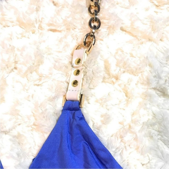 Beach bunny bronze leather and gold chain triangle top bikini size large blue - Picture 12 of 15